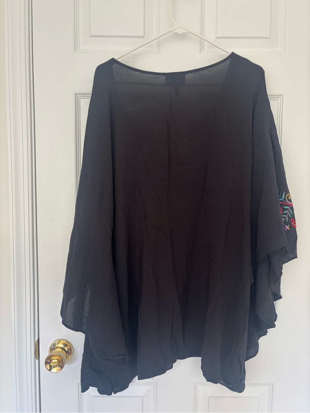 Black Embroidered Flowy Blouse with Colorful Floral Accents - Picture 2 of 3